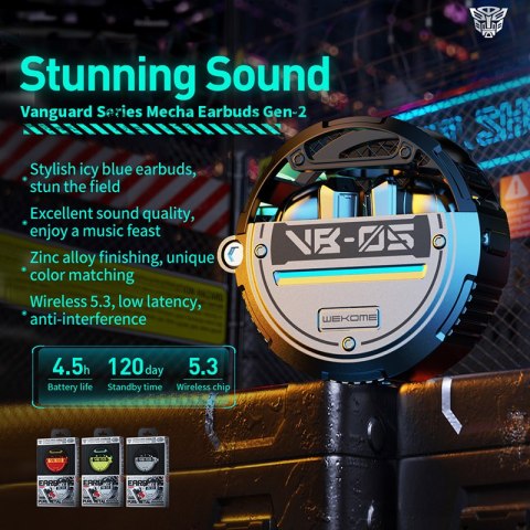 WEKOME VB05 Vanguard Series - Bezprzewodowe słuchawki Bluetooth V5.3 TWS z etui ładującym (Czerwony)