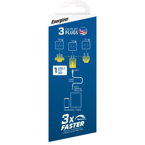 Energizer Ultimate - Ładowarka sieciowa podróżna Multiplug EU / UK / US GaN USB-C 20W PD (Złoty)