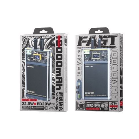 WEKOME WP-323 Vanguard Series - Power bank 10000 mAh Super Charging z wbudowanym kablem USB-C & Lightning PD 20W + QC 22.5W (Cza