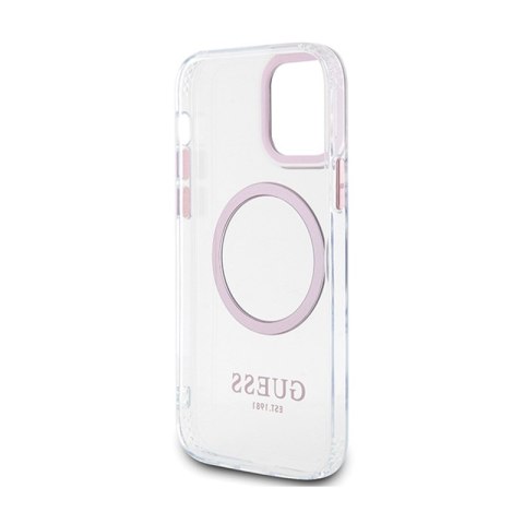 Guess Metal Outline MagSafe - Etui iPhone 12 / iPhone 12 Pro (przezroczysty / różowy)