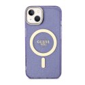Guess Glitter Gold MagSafe - Etui iPhone 14 Plus (Purpurowy)
