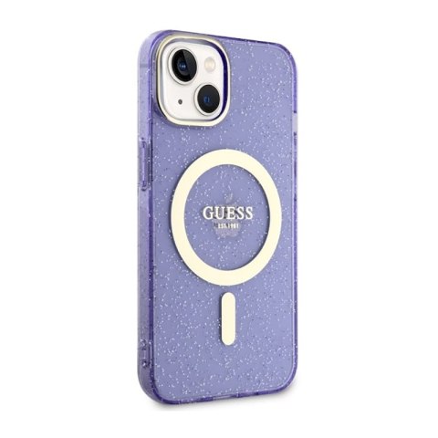 Guess Glitter Gold MagSafe - Etui iPhone 14 Plus (Purpurowy)