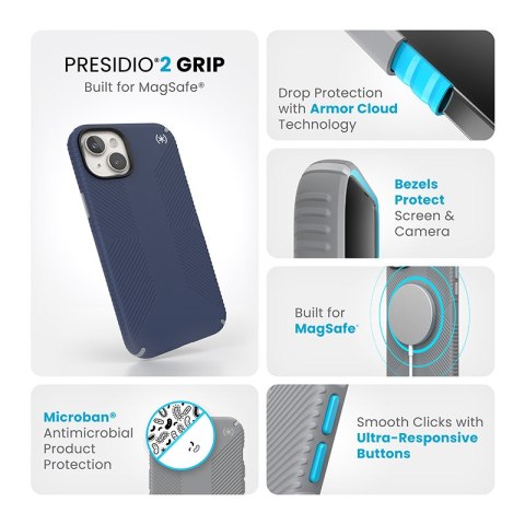 Speck Presidio2 Grip Magsafe - Etui iPhone 15 Plus / iPhone 14 Plus (Coastal Blue / Black / White)