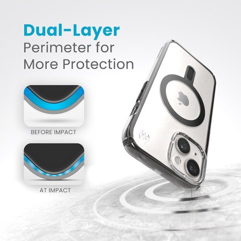 Speck Presidio Perfect-Clear ClickLock & MagSafe - Etui iPhone 16e / iPhone 15 / iPhone 14 / iPhone 13 (Clear / Frosted Black / 