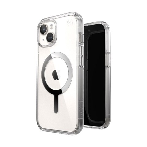 Speck Presidio Perfect-Clear MagSafe - Etui iPhone 16e / iPhone 15 / iPhone 14 / iPhone 13 (Clear / Chrome Finish / Serene Silve
