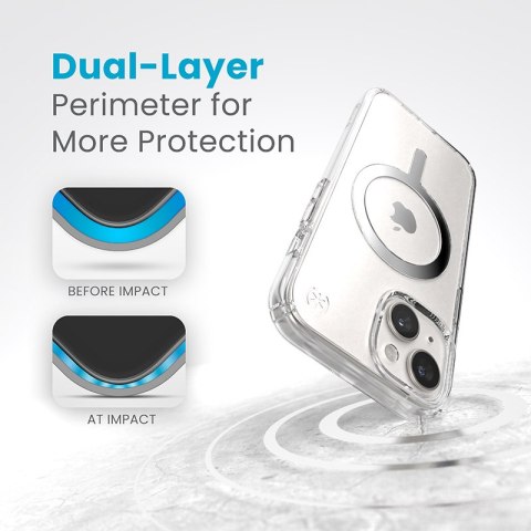 Speck Presidio Perfect-Clear MagSafe - Etui iPhone 16e / iPhone 15 / iPhone 14 / iPhone 13 (Clear / Chrome Finish / Serene Silve