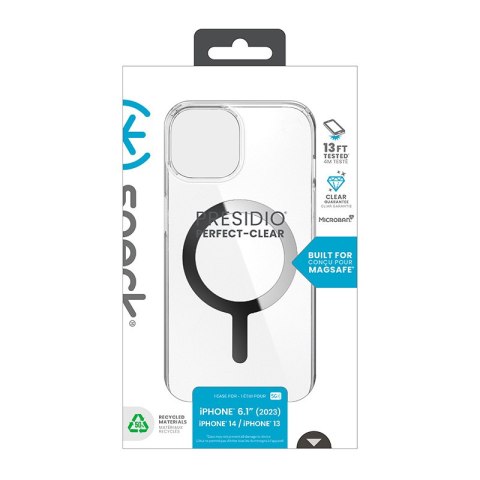 Speck Presidio Perfect-Clear MagSafe - Etui iPhone 16e / iPhone 15 / iPhone 14 / iPhone 13 (Clear / Chrome Finish / Serene Silve