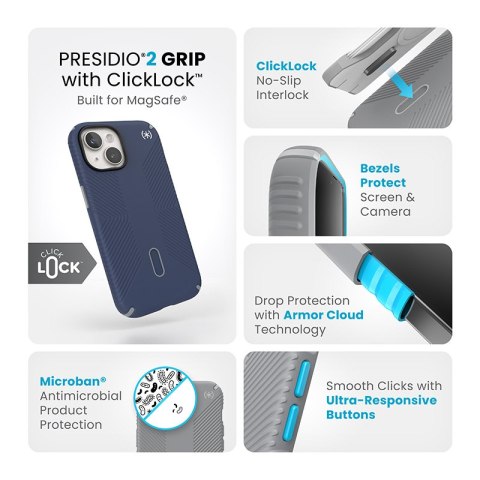 Speck Presidio2 Grip ClickLock & MagSafe - Etui iPhone 16e / iPhone 15 / iPhone 14 / iPhone 13 (Coastal Blue / Dust Grey / White