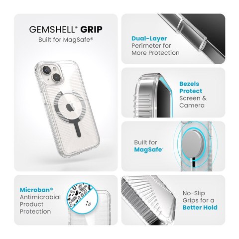 Speck Gemshell Grip + MagSafe - Etui do iPhone 16e / iPhone 15 / iPhone 14 / iPhone 13 (Clear / Chrome Finish)