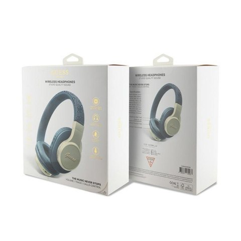 Guess 4G Script Metal Logo - Bezprzewodowe słuchawki nauszne Bluetooth V5.3 (niebieski)