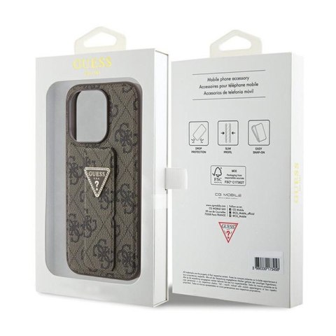 Guess Grip Stand 4G Triangle Strass Logo - Etui iPhone 15 Pro Max (brązowy)