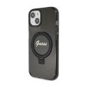 Guess Ring Stand Script Glitter MagSafe - Etui iPhone 15 (czarny)