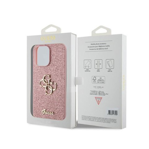Guess Glitter Script Big 4G - Etui iPhone 15 Pro Max (różowy)