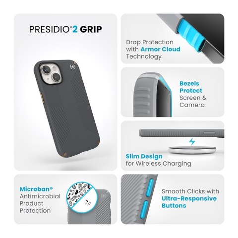 Speck Presidio2 Grip - Etui iPhone 17e / 16e / 15 / 14 / 13 (Charcoal Grey / Cool Bronze / White)