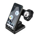 Crong PowerSpot Pivot Stand - Ładowarka bezprzewodowa 3w1 do iPhone, Samsung & Android, Galaxy Watch i słuchawek TWS (czarny)