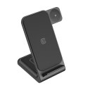 Crong PowerSpot Pivot Stand - Ładowarka bezprzewodowa 3w1 do iPhone, Samsung & Android, Galaxy Watch i słuchawek TWS (czarny)