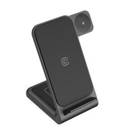 Crong PowerSpot Pivot Stand - Ładowarka bezprzewodowa 3w1 do iPhone, Samsung & Android, Galaxy Watch i słuchawek TWS (czarny)