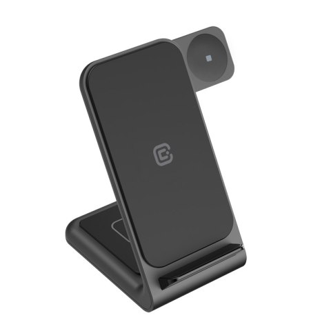 Crong PowerSpot Pivot Stand - Ładowarka bezprzewodowa 3w1 do iPhone, Samsung & Android, Galaxy Watch i słuchawek TWS (czarny)