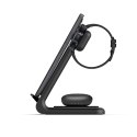 Crong PowerSpot Pivot Stand - Ładowarka bezprzewodowa 3w1 do iPhone, Samsung & Android, Galaxy Watch i słuchawek TWS (czarny)