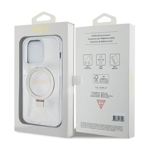 Guess Ring Stand Script Glitter MagSafe - Etui iPhone 15 Pro Max (przezroczysty)