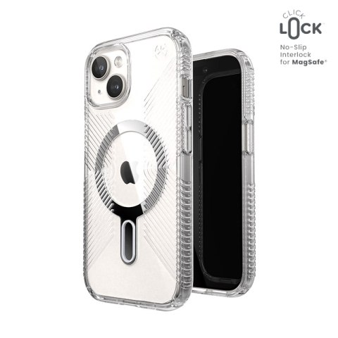 Speck Presidio Perfect-Clear Grip ClickLock & MagSafe - Etui iPhone 16e / iPhone 15 / iPhone 14 / iPhone 13 (Clear / Chrome Fini