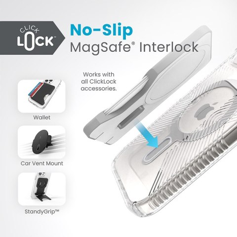Speck Presidio Perfect-Clear Grip ClickLock & MagSafe - Etui iPhone 16e / iPhone 15 / iPhone 14 / iPhone 13 (Clear / Chrome Fini