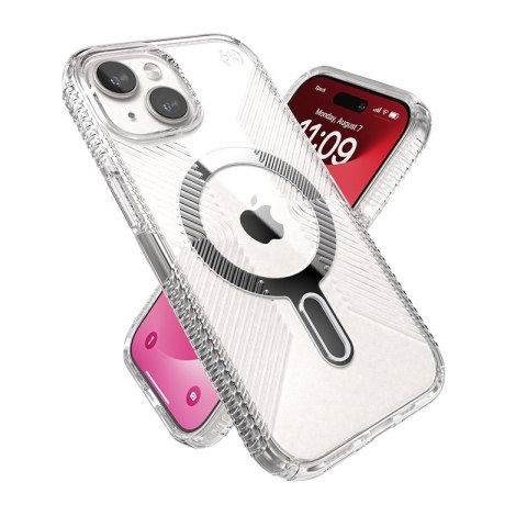 Speck Presidio Perfect-Clear Grip ClickLock & MagSafe - Etui iPhone 16e / iPhone 15 / iPhone 14 / iPhone 13 (Clear / Chrome Fini