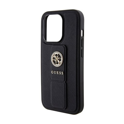 Guess Grip Stand 4G Saffiano Strass Logo - Etui iPhone 15 Pro (czarny)