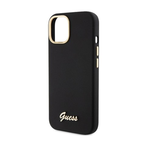 Guess Silicone Script Metal Logo & Frame - Etui iPhone 15 (czarny)