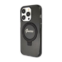 Guess Ring Stand Script Glitter MagSafe - Etui iPhone 15 Pro Max (czarny)