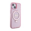 Guess Ring Stand Script Glitter MagSafe - Etui iPhone 15 (różowy)