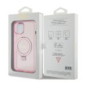 Guess Ring Stand Script Glitter MagSafe - Etui iPhone 15 (różowy)