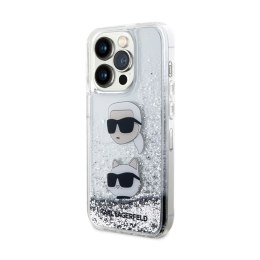 Karl Lagerfeld Liquid Glitter Karl & Choupette Heads - Etui iPhone 14 Pro (srebrny)
