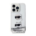 Karl Lagerfeld Liquid Glitter Karl & Choupette Heads - Etui iPhone 14 Pro (srebrny)