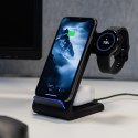 Crong PowerSpot Pivot Stand - Ładowarka bezprzewodowa 3w1 do iPhone, Samsung & Android, Galaxy Watch i słuchawek TWS (czarny)