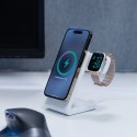 Crong MagSpot Pivot Stand - Ładowarka bezprzewodowa 3w1 z MagSafe do iPhone, Apple Watch i AirPods (biały)