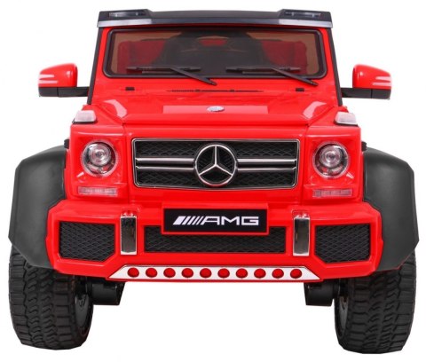 Auto Mercedes G63 6x6 MP4 dla dzieci Czerwony + 2 Pedały gazu + Regulacja siedzenia + MP4 + LED + Bagażnik + Kufer dla rodzica