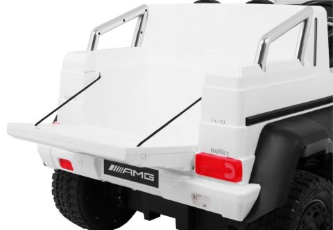 Auto Mercedes G63 6x6 dla dzieci Biały + 2 Pedały gazu + Regulacja siedzenia + Audio LED + Bagażnik + Kufer dla rodzica