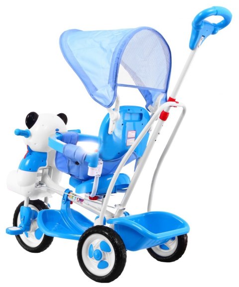 3-kołowy Rowerek dla dzieci Panda Niebieski + Dźwięki + Daszek + Barierka + Podnóżek + Rączka + Schowek