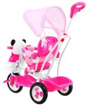 3-kołowy Rowerek dla dzieci Panda Różowy + Dźwięki + Daszek + Barierka + Podnóżek + Rączka + Schowek
