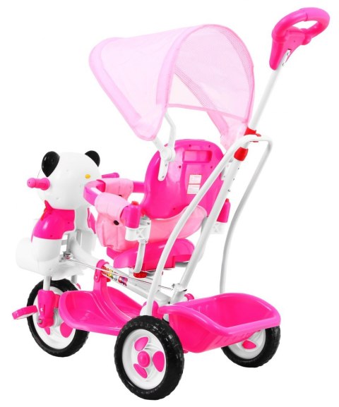 3-kołowy Rowerek dla dzieci Panda Różowy + Dźwięki + Daszek + Barierka + Podnóżek + Rączka + Schowek