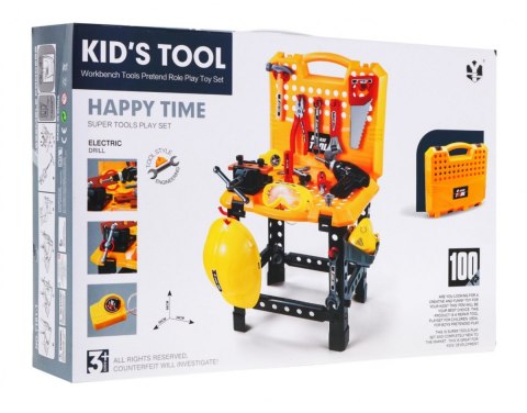 Zestaw majsterkowicza 3w1 dla dzieci 3+ Warsztat 100 el. Walizka + Stolik + Strój budowlańca