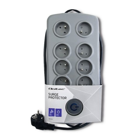 Qoltec Listwa zasilająca antyprzepięciowa | 8 gniazd | 2.5m | Szara