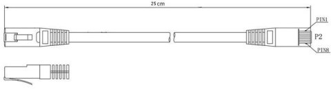 PATCHCORD KAT.6 UTP 0,25m SZARY