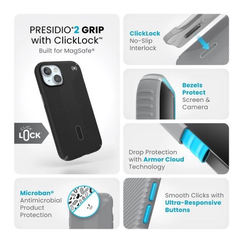 Speck Presidio2 Grip ClickLock & MagSafe - Etui iPhone 16e / iPhone 15 / iPhone 14 / iPhone 13 (Black)