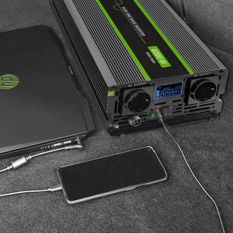 Qoltec Przetwornica napięcia Monolith | 3000W | 6000W | 24V na 230V | Czysty Sinus | LCD