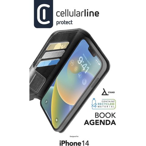 Cellularline Book Agenda - Etui iPhone 14 z powłoką MICROBAN (czarny)