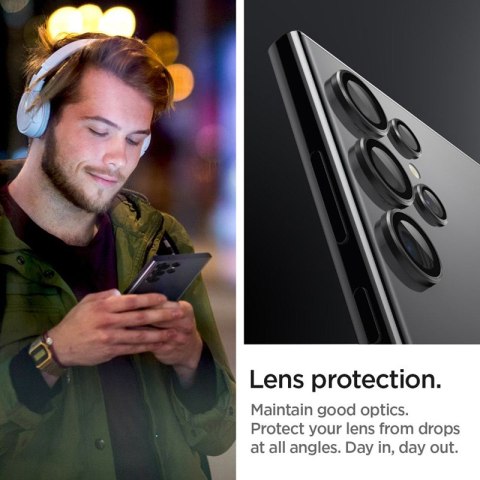 Spigen Optik Pro GLAS.TR EZ Fit Camera Protector 2-Pack - Szkło ochronne na obiektyw do Samsung Galaxy S24 Ultra (2 szt) (Czarny