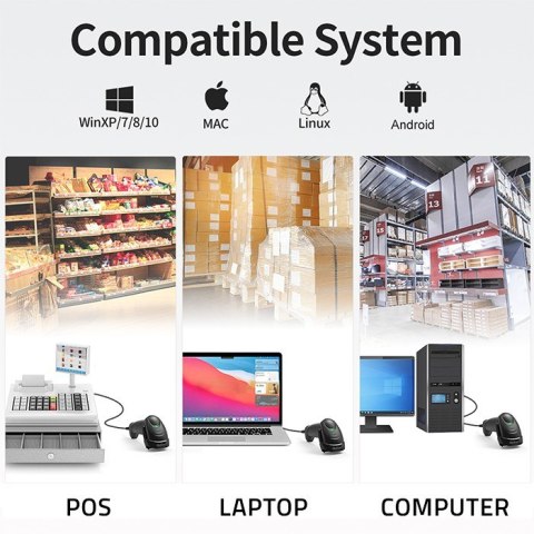Qoltec Skaner czytnik kodów kreskowych i QR | 1D 2D | USB | Szybki