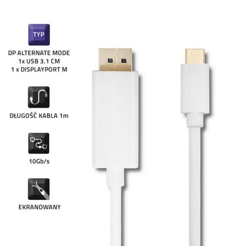 Qoltec DisplayPort Alternate mode | USB 3.1 typ C męski | Displayport męski | 5K | 1m